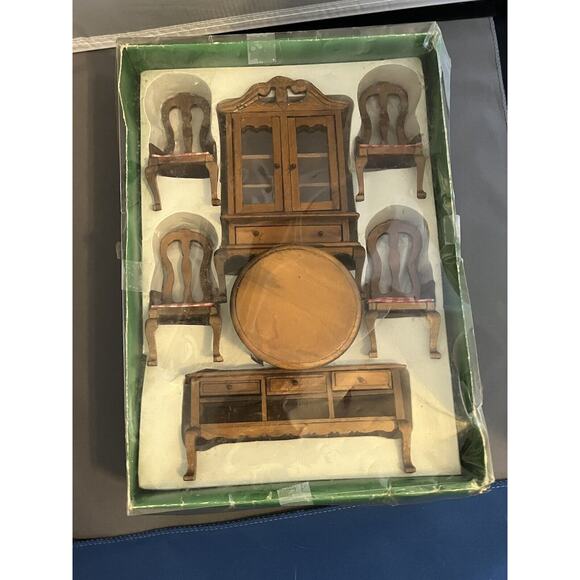 VTG NEW Albert E Price Doll House Furniture 7 Piece Brown Dining Room - Picture 6 of 7